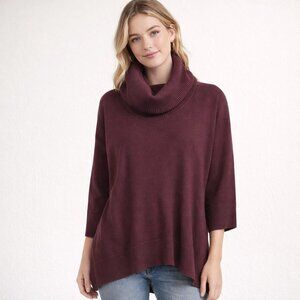 2/$30 Cable Guage Sweater Womens L Maroon Burgundy Cowl Neck Pullover Knit Casua